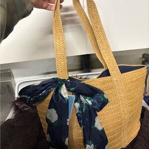 Draper James Tan Tote with Navy Floral Scarf